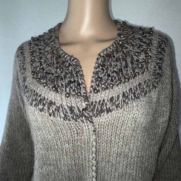 J. Jill Wool Blend  Beaded Cardigan Sweater Size Medium - Picture 3 of 6